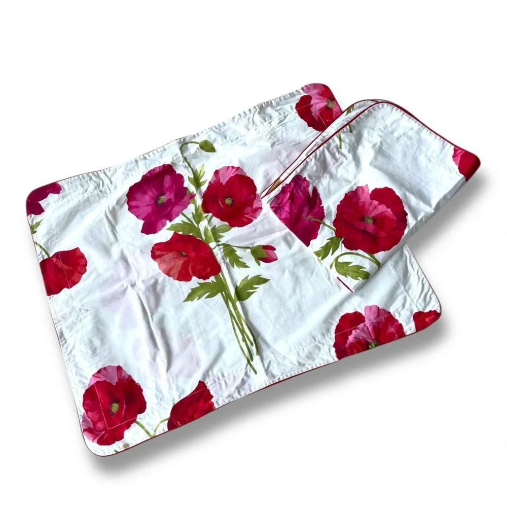 Bloom 100% Cotton Bedding Floral White/Orange Poppy Pattern Pillow Shams x 2